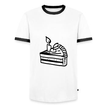Pie cake / birthday - gift - Men's Ringer Shirt - white/black - Front - AI Model Female 172 light (172cm) & AI Model Male 178 dark (178cm)