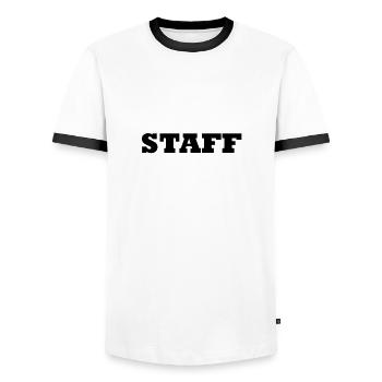 Staff - Men's Ringer Shirt - white/black - Front - AI Model Female 172 light (172cm) & AI Model Male 178 dark (178cm)