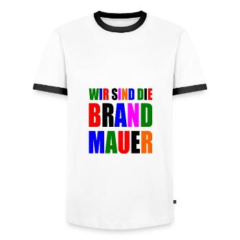 wir sind die brandmauer - Männer Kontrast-T-Shirt - Weiß/Schwarz - Vorne - AI Model Female 172 light (172cm) & AI Model Male 178 dark (178cm)