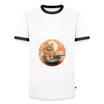 Noodle Cat - Men's Ringer Shirt - white/black - Front - AI Model Female 172 light (172cm) & AI Model Male 178 dark (178cm)