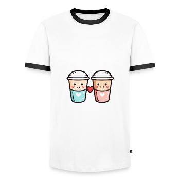 Coffee to go Paar Liebe Herz Kaffee Valentinstag - Männer Kontrast-T-Shirt - Weiß/Schwarz - Vorne - AI Model Female 172 light (172cm) & AI Model Male 178 dark (178cm)