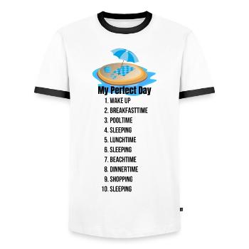 Mein Perfekter Tag mit Urlaubsmotiv - Männer Kontrast-T-Shirt - Weiß/Schwarz - Vorne - AI Model Female 172 light (172cm) & AI Model Male 178 dark (178cm)