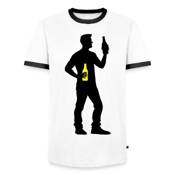 Beer Drinking Silhouette - Men's Ringer Shirt - white/black - Front - AI Model Female 172 light (172cm) & AI Model Male 178 dark (178cm)