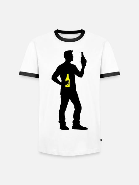 Beer Drinking Silhouette - Men's Ringer Shirt - white/black