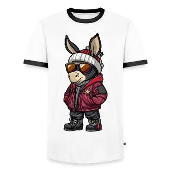 Donkey Cool Comic - Men's Ringer Shirt - white/black - Front - AI Model Female 172 light (172cm) & AI Model Male 178 dark (178cm)
