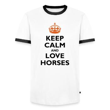 Keep Calm & Love Horses - Männer Kontrast-T-Shirt - Weiß/Schwarz - Vorne - AI Model Female 172 light (172cm) & AI Model Male 178 dark (178cm)
