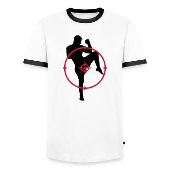 Kickboxing / Kickboxer / Kick Boxing / Kick Boxer - Men's Ringer Shirt - white/black - Front - AI Model Female 172 light (172cm) & AI Model Male 178 dark (178cm)