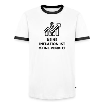 DEINE INFLATION IST MEINE RENDITE - Männer Kontrast-T-Shirt - Weiß/Schwarz - Vorne - AI Model Female 172 light (172cm) & AI Model Male 178 dark (178cm)