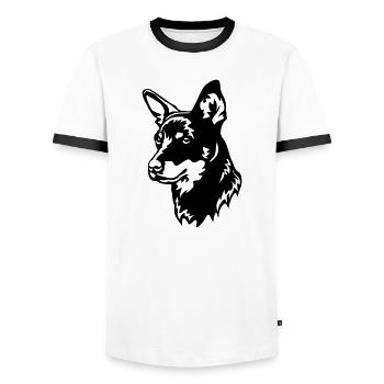Lancashire Heeler Head - Men's Ringer Shirt - white/black - Front - AI Model Female 172 light (172cm) & AI Model Male 178 dark (178cm)