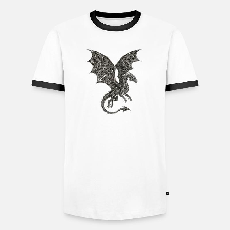Dragon Noble Celtic Knot Pattern - Men's Ringer Shirt - white/black