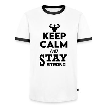 Keep Calm Stay strong persevere bodybuilder - Men's Ringer Shirt - white/black - Front - AI Model Female 172 light (172cm) & AI Model Male 178 dark (178cm)