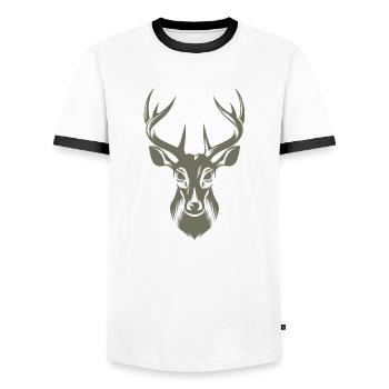 Cool Stag Illustration - Men's Ringer Shirt - white/black - Front - AI Model Female 172 light (172cm) & AI Model Male 178 dark (178cm)