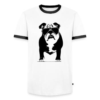 Bulldog dog dogs with sunglasses cool vector - Men's Ringer Shirt - white/black - Front - AI Model Female 172 light (172cm) & AI Model Male 178 dark (178cm)