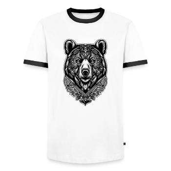 Bear Ornament Nature Forest Vintage Retro Wild Animals - Men's Ringer Shirt - white/black - Front - AI Model Female 172 light (172cm) & AI Model Male 178 dark (178cm)