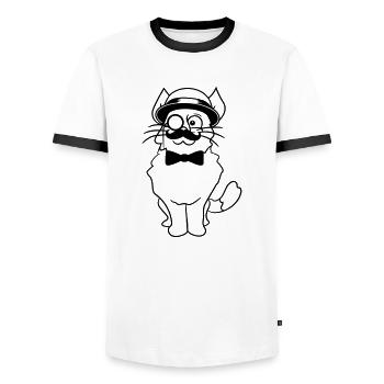Sir Cat Gentleman Chapeau Costume Monocle Riche M. - T-shirt contrasté Homme - blanc/noir - Devant - AI Model Female 172 light (172cm) & AI Model Male 178 dark (178cm)