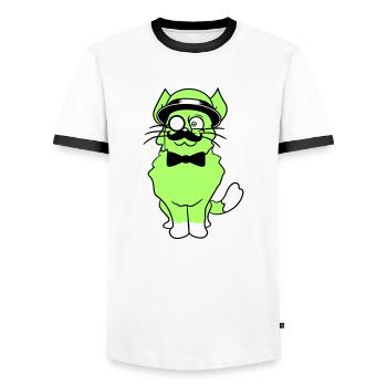 Sir Cat Gentleman Chapeau Costume Monocle Riche M. - T-shirt contrasté Homme - blanc/noir - Devant - AI Model Female 172 light (172cm) & AI Model Male 178 dark (178cm)
