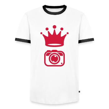 Photographer Photo Fotograf Photographe - Men's Ringer Shirt - white/black - Front - AI Model Female 172 light (172cm) & AI Model Male 178 dark (178cm)