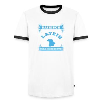 Bairisch ist wie Latein die Gebildeten sprechen es - Männer Kontrast-T-Shirt - Weiß/Schwarz - Vorne - AI Model Female 172 light (172cm) & AI Model Male 178 dark (178cm)