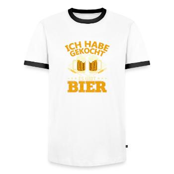 Ich habe gekocht es gibt Bier - Männer Kontrast-T-Shirt - Weiß/Schwarz - Vorne - AI Model Female 172 light (172cm) & AI Model Male 178 dark (178cm)