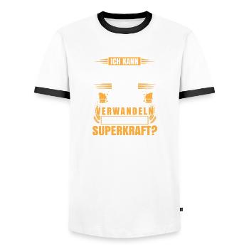 Ich kann Bier in Pisse verwandeln - Männer Kontrast-T-Shirt - Weiß/Schwarz - Vorne - AI Model Female 172 light (172cm) & AI Model Male 178 dark (178cm)