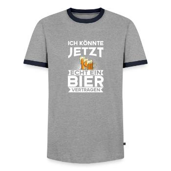 Ich könnte jetzt echt ein Bier vertragen - Männer Kontrast-T-Shirt - Grau/Navy  - Vorne - AI Model Female 172 light (172cm) & AI Model Male 178 light (178cm)