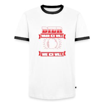 Ich trinke Bier wann ich will Wo ich will - Männer Kontrast-T-Shirt - Weiß/Schwarz - Vorne - AI Model Female 172 light (172cm) & AI Model Male 178 dark (178cm)