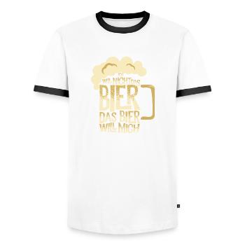 Ich will nicht das Bier das Bier will mich - Männer Kontrast-T-Shirt - Weiß/Schwarz - Vorne - AI Model Female 172 light (172cm) & AI Model Male 178 dark (178cm)