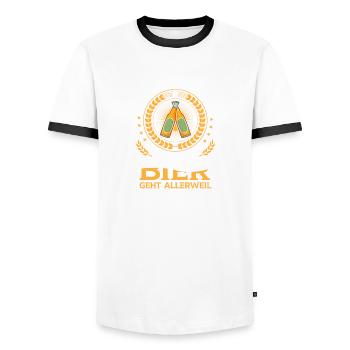 Ist der Weg noch so steil ein Bier geht allerweil - Männer Kontrast-T-Shirt - Weiß/Schwarz - Vorne - AI Model Female 172 light (172cm) & AI Model Male 178 dark (178cm)