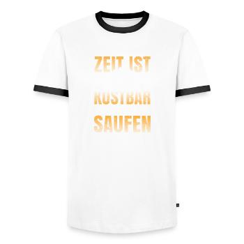 Zeit ist Kostbar deswegen gehe ich Saufen - Männer Kontrast-T-Shirt - Weiß/Schwarz - Vorne - AI Model Female 172 light (172cm) & AI Model Male 178 dark (178cm)