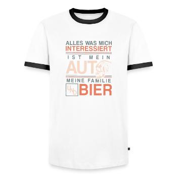Alles was mich interessiert ist mein Auto und Bier - Männer Kontrast-T-Shirt - Weiß/Schwarz - Vorne - AI Model Female 172 light (172cm) & AI Model Male 178 dark (178cm)