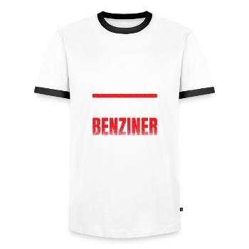 Schöne grüße an Greta ich fahre Benziner - Männer Kontrast-T-Shirt - Weiß/Schwarz - Vorne - AI Model Female 172 light (172cm) & AI Model Male 178 dark (178cm)