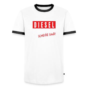Diesel weil Menschen scheiße sind - Männer Kontrast-T-Shirt - Weiß/Schwarz - Vorne - AI Model Female 172 light (172cm) & AI Model Male 178 dark (178cm)
