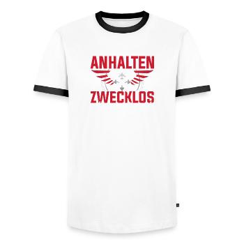 Anhalten Zwecklos alles eingetragen - Männer Kontrast-T-Shirt - Weiß/Schwarz - Vorne - AI Model Female 172 light (172cm) & AI Model Male 178 dark (178cm)