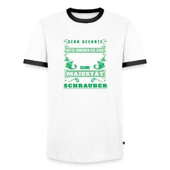 Bitte erheben sie sich seine majestät - Männer Kontrast-T-Shirt - Weiß/Schwarz - Vorne - AI Model Female 172 light (172cm) & AI Model Male 178 dark (178cm)