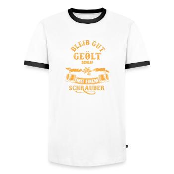 Bleib gut geölt schlaf mit einem schrauber - Männer Kontrast-T-Shirt - Weiß/Schwarz - Vorne - AI Model Female 172 light (172cm) & AI Model Male 178 dark (178cm)