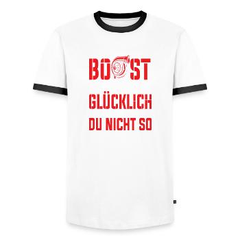 Boost macht mich Glücklich du nicht so - Männer Kontrast-T-Shirt - Weiß/Schwarz - Vorne - AI Model Female 172 light (172cm) & AI Model Male 178 dark (178cm)