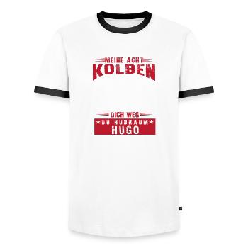 Meine acht kolben und der turbo knallen dich weg - Männer Kontrast-T-Shirt - Weiß/Schwarz - Vorne - AI Model Female 172 light (172cm) & AI Model Male 178 dark (178cm)