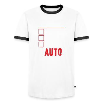 Beziehungsstatus Wen ineressierts ich habe Auto - Männer Kontrast-T-Shirt - Weiß/Schwarz - Vorne - AI Model Female 172 light (172cm) & AI Model Male 178 dark (178cm)
