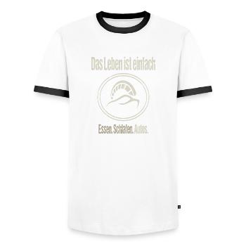 Das leben ist einfach essen schlafen Autos - Männer Kontrast-T-Shirt - Weiß/Schwarz - Vorne - AI Model Female 172 light (172cm) & AI Model Male 178 dark (178cm)