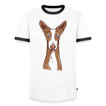 Podenco chien cool Podenco Ibicenco - T-shirt contrasté Homme - blanc/noir - Devant - AI Model Female 172 light (172cm) & AI Model Male 178 dark (178cm)