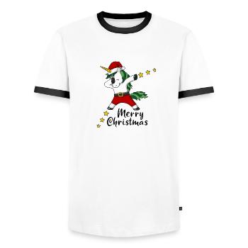 Merry Christmas Unicorn Christmas Gift - Men's Ringer Shirt - white/black - Front - AI Model Female 172 light (172cm) & AI Model Male 178 dark (178cm)