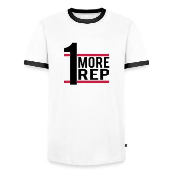 1 More Rep - Men's Ringer Shirt - white/black - Front - AI Model Female 172 light (172cm) & AI Model Male 178 dark (178cm)
