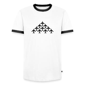 many squadrons team crew line airplane plane fly p - Men's Ringer Shirt - white/black - Front - AI Model Female 172 light (172cm) & AI Model Male 178 dark (178cm)