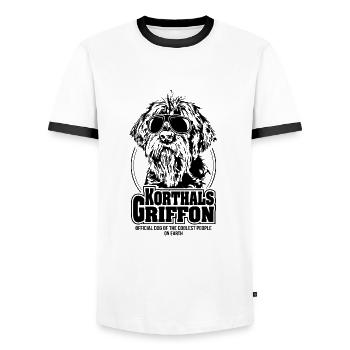 KORTHALS GRIFFON coolest people dogs saying - Men's Ringer Shirt - white/black - Front - AI Model Female 172 light (172cm) & AI Model Male 178 dark (178cm)