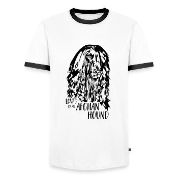 Afghane loved by an Afghan Hound Windhund Wilsigns - Männer Kontrast-T-Shirt - Weiß/Schwarz - Vorne - AI Model Female 172 light (172cm) & AI Model Male 178 dark (178cm)