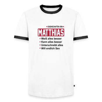 matthias - Männer Kontrast-T-Shirt - Weiß/Schwarz - Vorne - AI Model Female 172 light (172cm) & AI Model Male 178 dark (178cm)