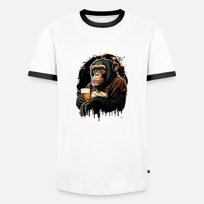 Cooler Bier Schimpanse - Männer Kontrast-T-Shirt - Weiß/Schwarz
