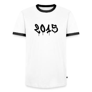 annee_2015 - Men's Ringer Shirt - white/black - Front - AI Model Female 172 light (172cm) & AI Model Male 178 dark (178cm)
