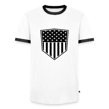 shield emblem emblem usa united states america 3 c - Men's Ringer Shirt - white/black - Front - AI Model Female 172 light (172cm) & AI Model Male 178 dark (178cm)
