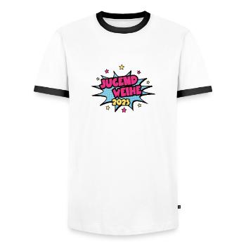 Jugend Weihe Feier Party 2025 Osten Jugendweihe - Männer Kontrast-T-Shirt - Weiß/Schwarz - Vorne - AI Model Female 172 light (172cm) & AI Model Male 178 dark (178cm)